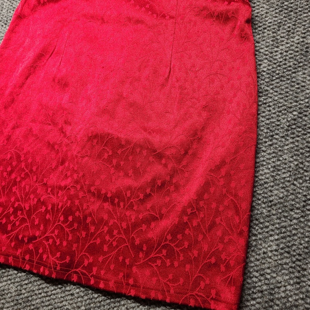 David Wayne Red Floral Damask Jacquard V-Neck Sleeveless Mini Dress 2780